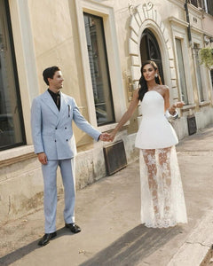 Dream of a romantic Italian wedding with this exquisite bridal gown. Made with French lace, it exudes chic and sexy vibes, perfect for a wedding in Paris, Italian Rome, or any dreamy destination. Experience the luxury of Italian fashion with this stunning piece.